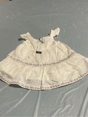 White Embroidered Tiered Baby Dress with Floral Trim 1026